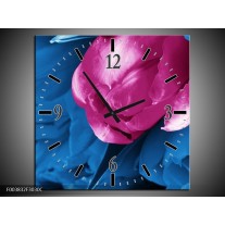 Wandklok op Canvas Tulp | Kleur: Roze, Blauw | F003832C