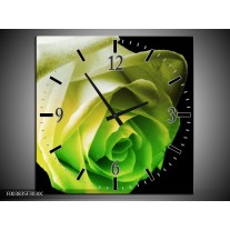 Wandklok op Canvas Roos | Kleur: Geel, Groen, Zwart | F003835C