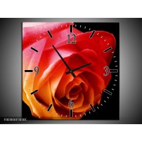 Wandklok op Canvas Roos | Kleur: Oranje, Rood, Zwart | F003836C