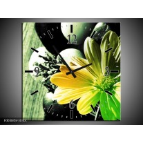 Wandklok op Canvas Bloem | Kleur: Geel, Groen, Zwart | F003845C