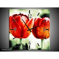 Wandklok op Canvas Tulp | Kleur: Rood, Groen, Wit | F003849C