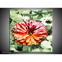 Wandklok op Canvas Bloem | Kleur: Rood, Groen, Wit | F003850C