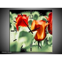 Wandklok op Canvas Tulp | Kleur: Rood, Oranje, Groen | F003851C