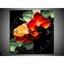 Wandklok op Canvas Orchidee | Kleur: Rood, Groen, Zwart | F003855C