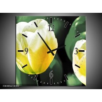 Wandklok op Canvas Tulp | Kleur: Geel, Groen, Wit | F003856C