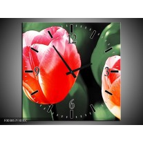 Wandklok op Canvas Tulp | Kleur: Rood, Groen, Wit | F003857C