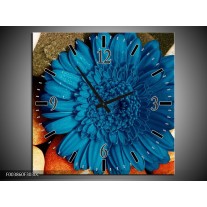 Wandklok op Canvas Bloem | Kleur: Blauw, Oranje, Grijs | F003860C