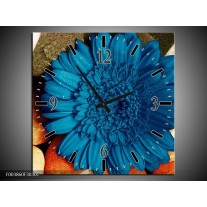Wandklok op Canvas Bloem | Kleur: Blauw, Oranje, Grijs | F003860C