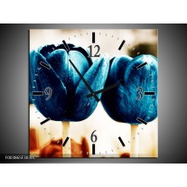 Wandklok op Canvas Tulp | Kleur: Blauw, Wit, Grijs | F003865C