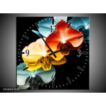 Wandklok op Canvas Orchidee | Kleur: Oranje, Rood, Blauw | F003869C