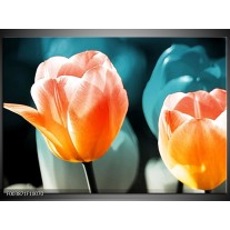 Foto canvas schilderij Tulp | Blauw, Oranje 