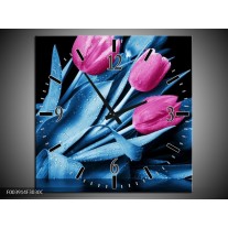 Wandklok op Canvas Tulp | Kleur: Paars, Blauw, Zwart | F003914C