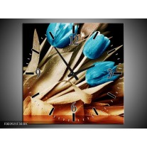 Wandklok op Canvas Tulp | Kleur: Blauw, Zwart, Bruin | F003921C