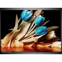 Glas schilderij Tulp | Blauw, Zwart, Bruin 