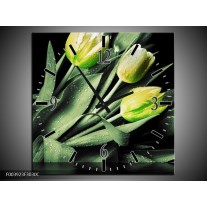 Wandklok op Canvas Tulp | Kleur: Groen, Zwart | F003923C