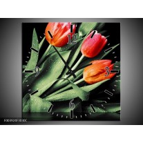 Wandklok op Canvas Tulp | Kleur: Rood, Oranje, Groen | F003924C