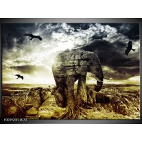 Foto canvas schilderij Olifant | Groen, Geel, Grijs 