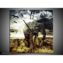 Wandklok op Canvas Olifant | Kleur: Groen, Geel, Grijs | F003926C