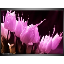 Foto canvas schilderij Tulp | Roze, Zwart 