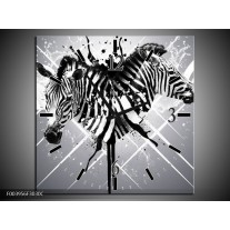 Wandklok op Canvas Zebra | Kleur: Zwart, Wit, Grijs | F003956C