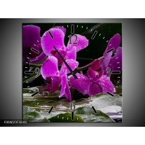 Wandklok op Canvas Orchidee | Kleur: Zwart, Roze, Grijs | F004023C