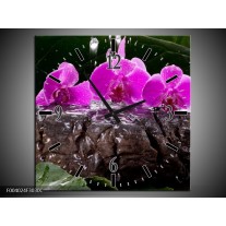 Wandklok op Canvas Orchidee | Kleur: Zwart, Roze, Grijs | F004024C