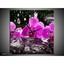 Wandklok op Canvas Orchidee | Kleur: Zwart, Roze, Grijs | F004025C