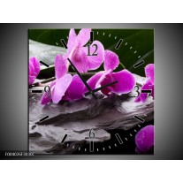 Wandklok op Canvas Orchidee | Kleur: Zwart, Roze, Grijs | F004026C