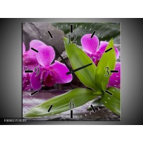 Wandklok op Canvas Orchidee | Kleur: Zwart, Roze, Grijs | F004027C