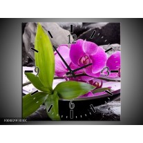 Wandklok op Canvas Orchidee | Kleur: Zwart, Roze, Grijs | F004029C