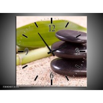 Wandklok op Canvas Stenen | Kleur: Bruin, Groen, Geel | F004040C
