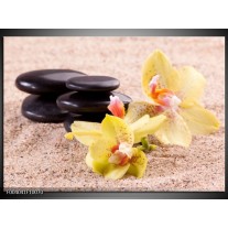 Glas schilderij Orchidee | Geel, Zwart, Wit 