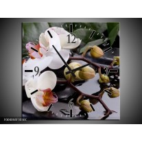 Wandklok op Canvas Orchidee | Kleur: Geel, Zwart, Wit | F004044C