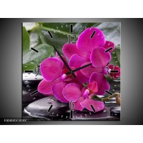 Wandklok op Canvas Orchidee | Kleur: Groen, Paars, Zwart | F004045C