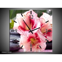 Wandklok op Canvas Bloem | Kleur: Roze, Wit, Groen | F004047C