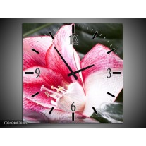 Wandklok op Canvas Bloem | Kleur: Roze, Wit, Groen | F004048C