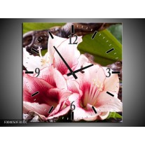 Wandklok op Canvas Bloem | Kleur: Wit, Roze, Groen | F004050C