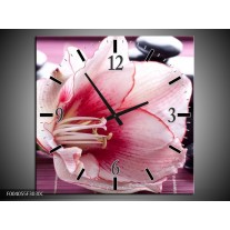 Wandklok op Canvas Bloem | Kleur: Wit, Roze, Groen | F004055C