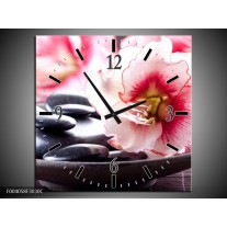 Wandklok op Canvas Bloem | Kleur: Wit, Roze, Zwart | F004058C