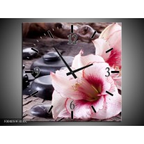 Wandklok op Canvas Bloem | Kleur: Wit, Roze, Zwart | F004059C