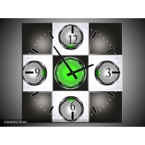 Wandklok op Canvas Macro | Kleur: Groen, Zwart, Grijs | F004096C