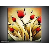 Wandklok op Canvas Tulp | Kleur: Geel, Wit, Rood | F004128C