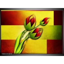 Glas schilderij Bloem | Groen, Rood, Geel 