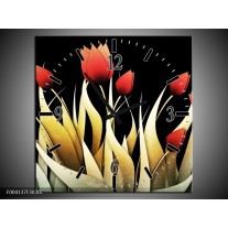 Wandklok op Canvas Tulp | Kleur: Rood, Zwart, Wit | F004137C