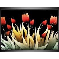 Glas schilderij Tulp | Rood, Zwart, Wit 
