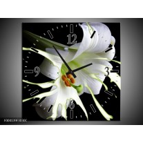 Wandklok op Canvas Bloem | Kleur: Wit, Zwart, Groen | F004139C