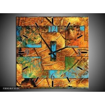 Wandklok op Canvas Abstract | Kleur: Bruin, Blauw, Geel | F004146C