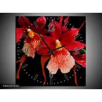 Wandklok op Canvas Orchidee | Kleur: Roze, Rood, Zwart, | F004150C