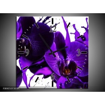 Wandklok op Canvas Orchidee | Kleur: Paars, Blauw, Wit | F004151C
