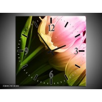Wandklok op Canvas Tulp | Kleur: Groen, Roze, Zwart | F004174C